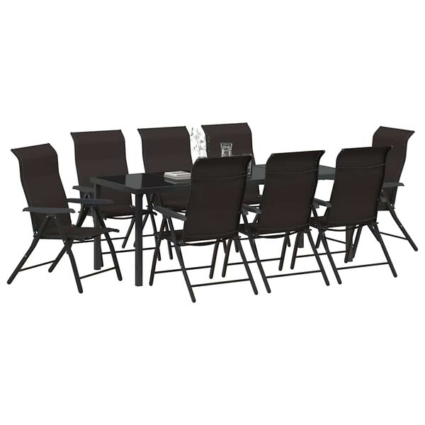 vidaXL Conjunto de Comedor de Jard&iacute;n 9 pcs Negro Caf&eacute;