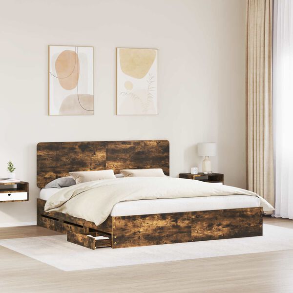 vidaXL Estructura de cama Roble ahumado 200 x 200 cm Madera Ingenieril