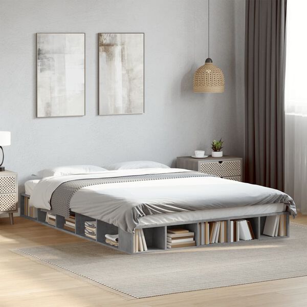 vidaXL Estructura de cama madera de ingenier&iacute;a gris hormig&oacute;n 160x200cm