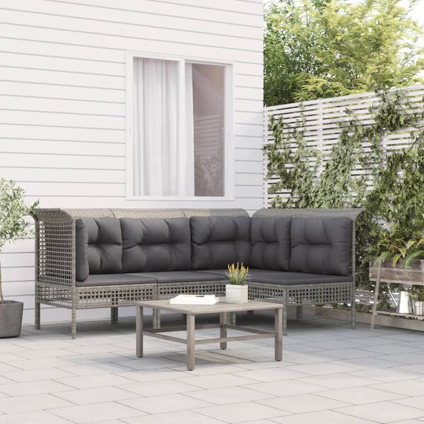 vidaXL Set de muebles de jardín 4 pzas y cojines ratán sintético gris