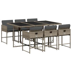 vidaXL Set comedor jard&iacute;n 7 pzas y cojines rat&aacute;n sint&eacute;tico gris