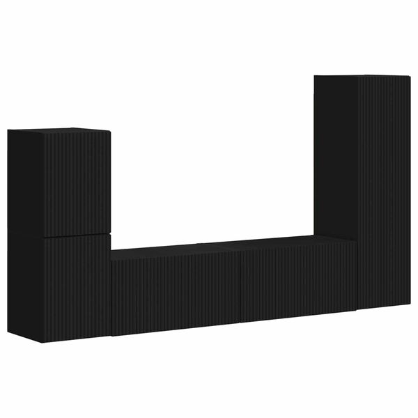 vidaXL Conjunto de mueble de TV 4 pcs Negro Madera de ingenier&iacute;a