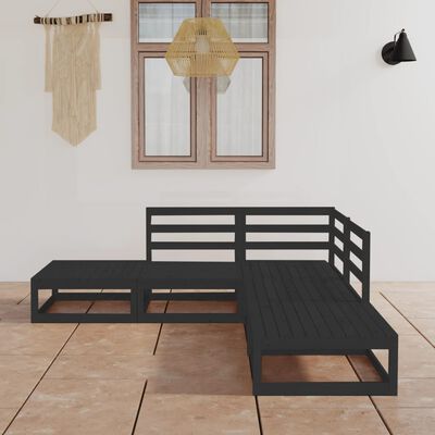 vidaXL Juego de muebles de jardín 5 piezas negro madera maciza de pino