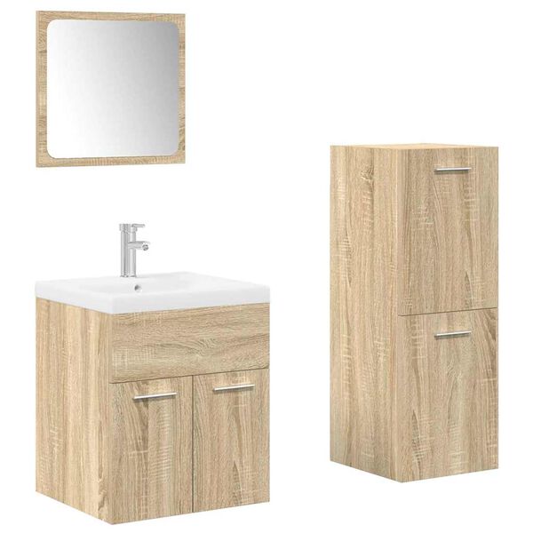 vidaXL Juego de muebles de ba&ntilde;o 4 pzas contrachapada roble Sonoma