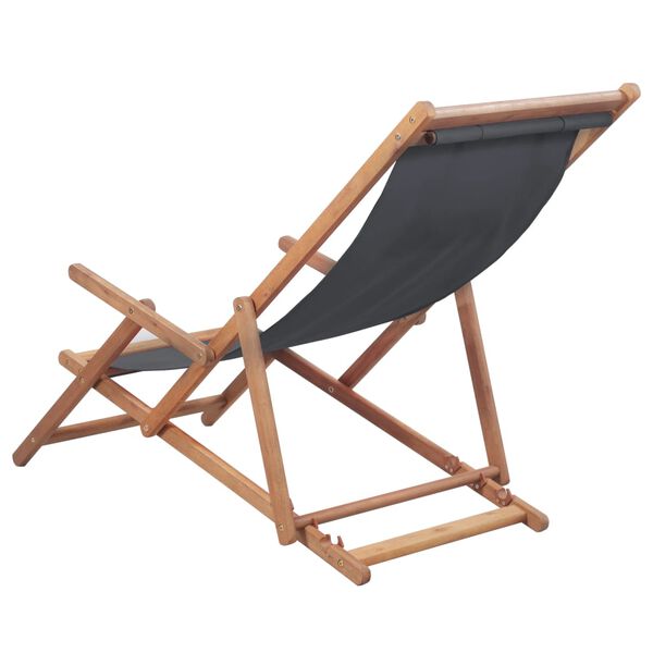 vidaXL Silla de playa plegable de tela y estructura de madera gris