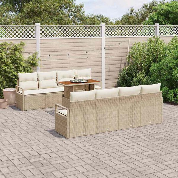 vidaXL Conjunto de sof&aacute; de jard&iacute;n con coj&iacute;n Manual 9 pcs Beige y Crema