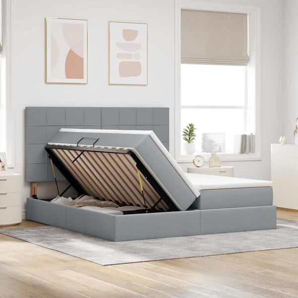 vidaXL Cama con almacenamiento Gris Claro 200 x 200 cm Cuero sint&eacute;tico