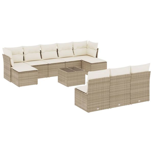 vidaXL Set de sof&aacute;s de jard&iacute;n 11pzas con cojines rat&aacute;n sint&eacute;tico beige