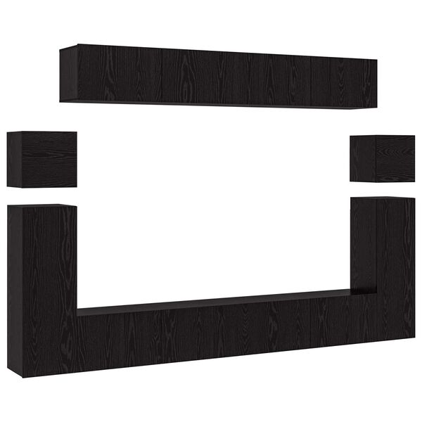 vidaXL Conjunto de mueble de TV 8 pcs Roble Negro Madera de ingenier&iacute;a