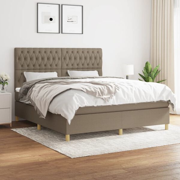 vidaXL Cama box spring con colch&oacute;n tela gris taupe 180x200 cm