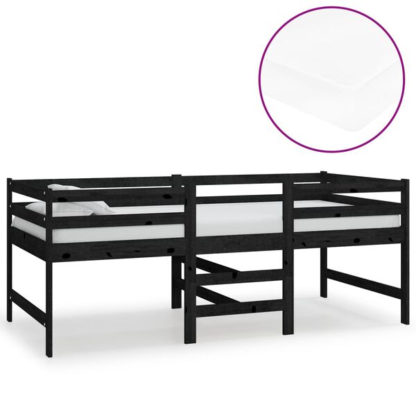 vidaXL Cama de altura media con colch&oacute;n madera pino negro 90x200 cm