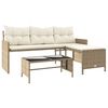 vidaXL Sof&aacute; de jard&iacute;n en forma de L con mesa y cojines rat&aacute;n PE beige