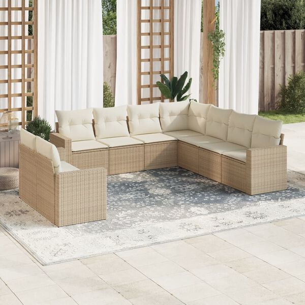 vidaXL Set de sof&aacute;s de jard&iacute;n 9 pzas con cojines rat&aacute;n sint&eacute;tico beige