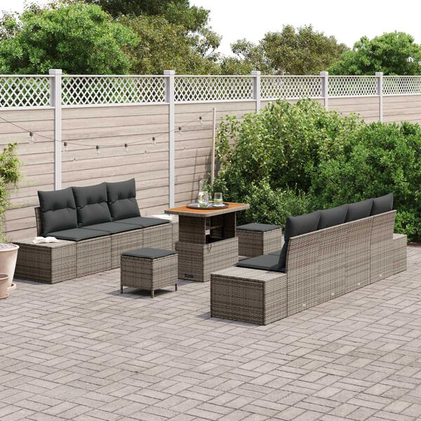 vidaXL Conjunto de sof&aacute;s de jard&iacute;n 10 pcs Gris rat&aacute;n sint&eacute;tico
