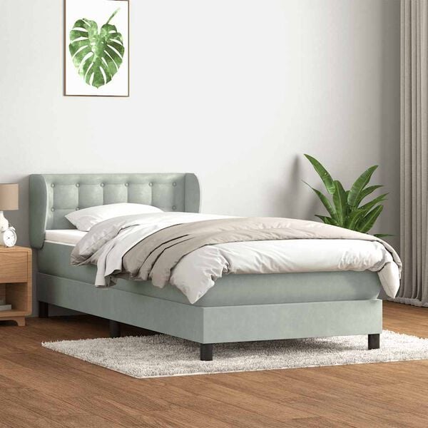 vidaXL Cama box spring con colch&oacute;n terciopelo gris claro 90x210 cm