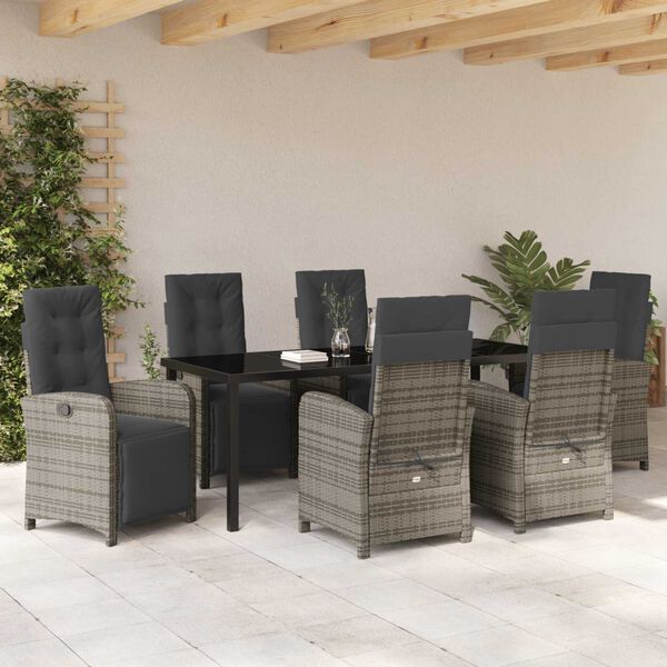 vidaXL Conjunto de Comedor de Jard&iacute;n 7 pcs Gris rat&aacute;n sint&eacute;tico