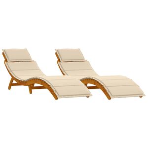vidaXL Tumbona con coj&iacute;n 2 pcs Beige Madera de Acacia S&oacute;lida