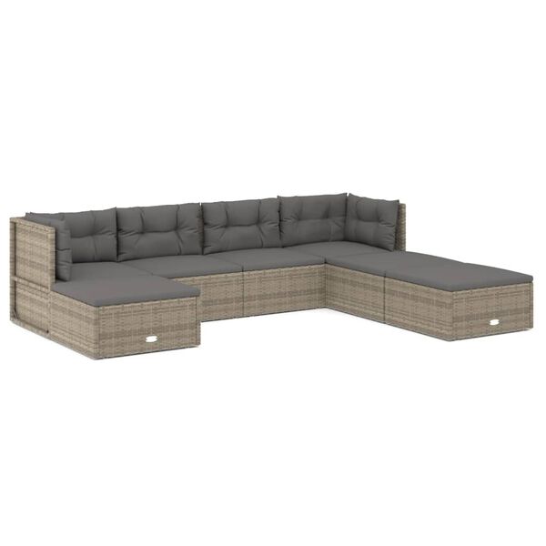 vidaXL Set de muebles de jardín 7 pzas y cojines ratán sintético gris