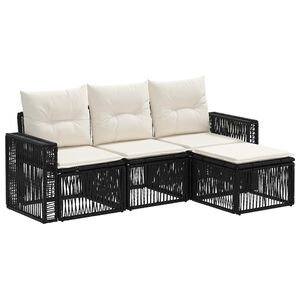 vidaXL Conjunto de sof&aacute;s de jard&iacute;n 4 uds. Negro y Blanco Crema