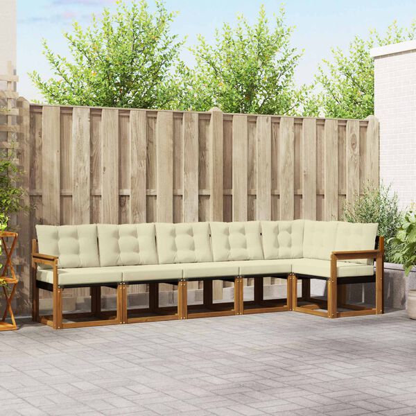 vidaXL Conjunto de sof&aacute;s de exterior con coj&iacute;n 6 pcs Natural y Crema