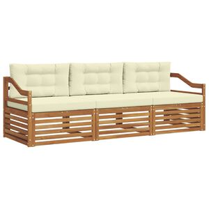 vidaXL Conjunto de sof&aacute;s de exterior con coj&iacute;n 3 pcs Natural y Crema