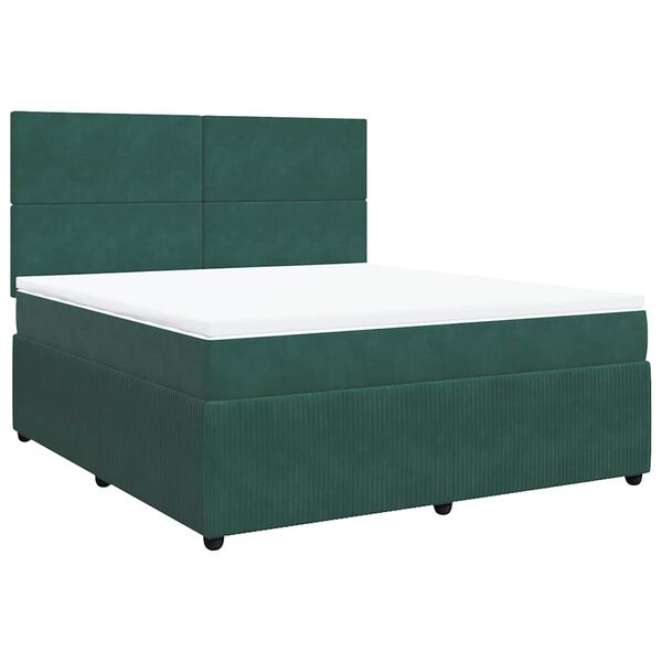 vidaXL Cama box spring con colch&oacute;n terciopelo verde oscuro 180x200 cm