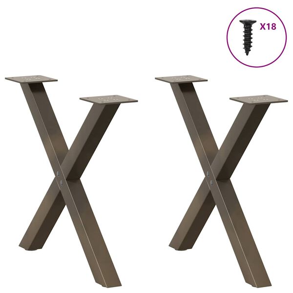 vidaXL Patas para mesa de centro en forma de X (2 unidades), acero natural, 50 x (42-43) cm.