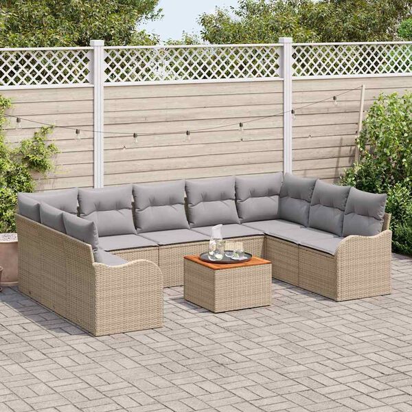 vidaXL Conjunto de sof&aacute;s de jard&iacute;n 10 pcs Beige rat&aacute;n sint&eacute;tico