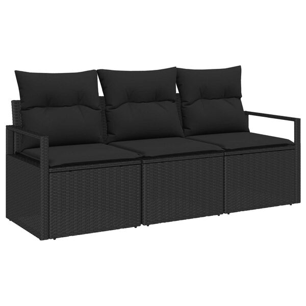 vidaXL Conjunto de sof&aacute;s de jard&iacute;n 3 pcs Negro rat&aacute;n sint&eacute;tico