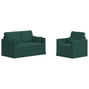 vidaXL Juego de Sof&aacute; 2 uds. Verde oscuro tela