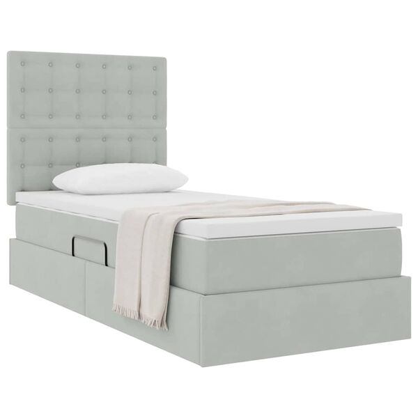 vidaXL Cama con almacenamiento y colch&oacute;n Gris Claro 90 x 190 cm