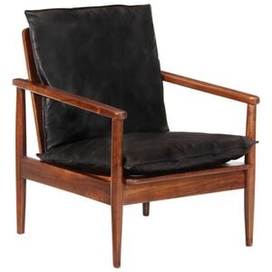 vidaXL Sill&oacute;n madera maciza acacia y cuero aut&eacute;ntico negro