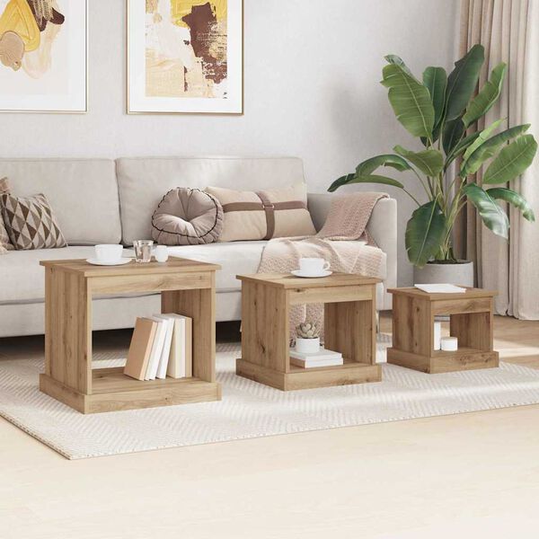 vidaXL Mesa de Caf&eacute; 3 pcs Roble artesanal Madera contrachapada