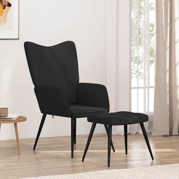 vidaXL Sill&oacute;n de relax con reposapi&eacute;s tela negro