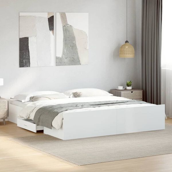 vidaXL Estructura cama con cajones madera ingeniería blanca 180x200 cm