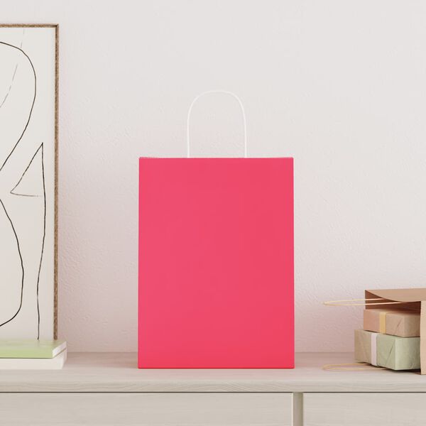 vidaXL Bolsas de papel con asas 50 uds rosa 26x12x35 cm
