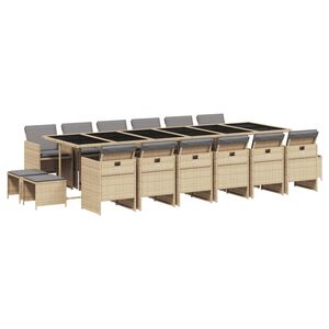 vidaXL Set comedor de jard&iacute;n 17 pzas con cojines rat&aacute;n sint&eacute;tico beige