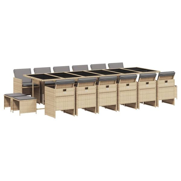 vidaXL Set comedor de jard&iacute;n 17 pzas con cojines rat&aacute;n sint&eacute;tico beige