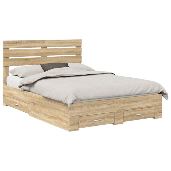 vidaXL Estructura de cama con caj&oacute;n con cabecera Madera contrachapada