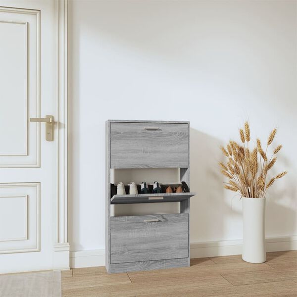 vidaXL Mueble zapatero madera contrachapada gris Sonoma 59x17x108 cm