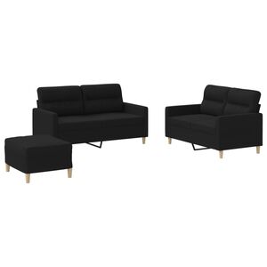 vidaXL Juego de sof&aacute;s con cojines 3 piezas tela negro
