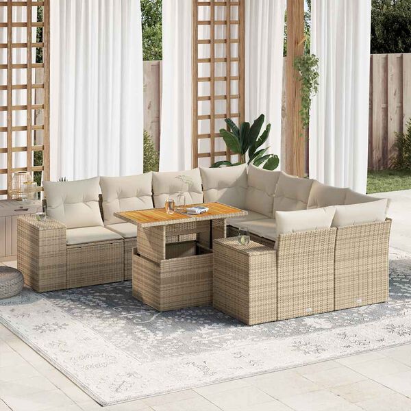 vidaXL Set de sof&aacute;s de jard&iacute;n con cojines 9 pzas rat&aacute;n sint&eacute;tico beige