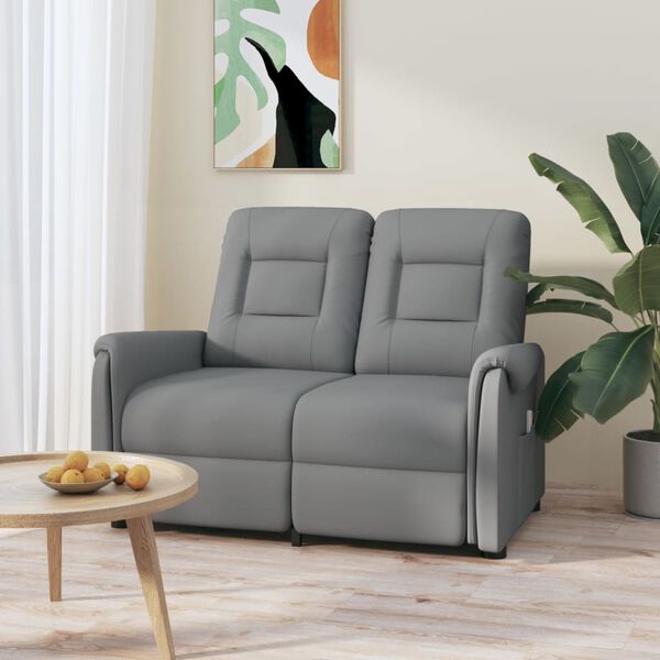 vidaXL Sillón reclinable de masaje de 2 plazas cuero sintético gris