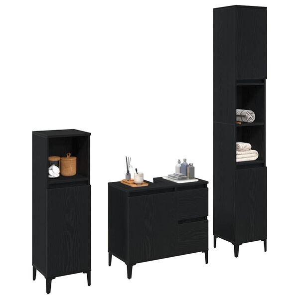 vidaXL Juego de muebles de ba&ntilde;o Montaje en la pared 3 pcs Roble Negro