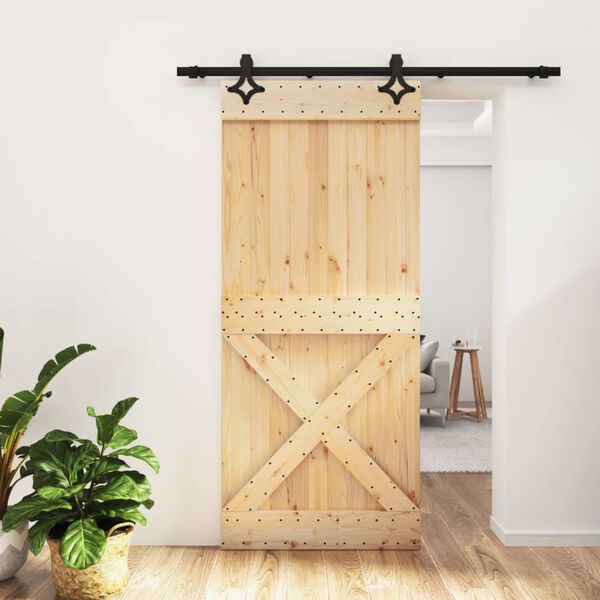 vidaXL Puerta corredera con herrajes madera maciza de pino 90x210 cm