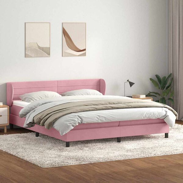 vidaXL Cama box spring con colchones terciopelo rosa 180x210 cm
