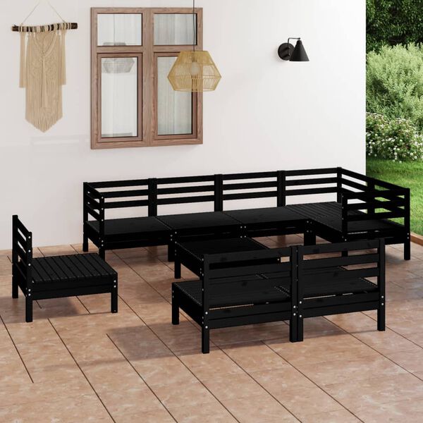 vidaXL Juego de muebles de jard&iacute;n 9 pzas madera maciza de pino negro