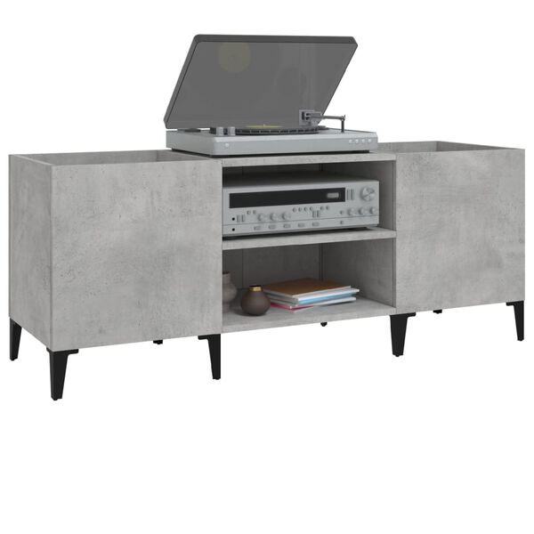 vidaXL Mueble discos madera contrachapada gris hormig&oacute;n 121x38x48 cm
