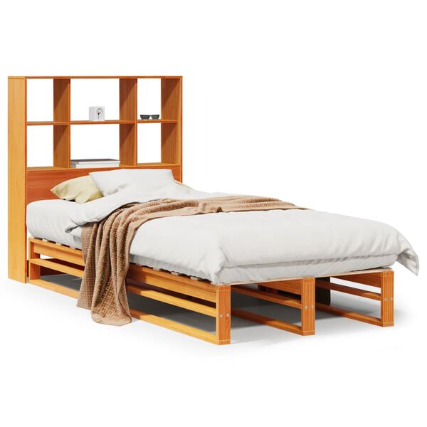 vidaXL Cama con estanter&iacute;a sin colch&oacute;n madera maciza marr&oacute;n 100x200 cm