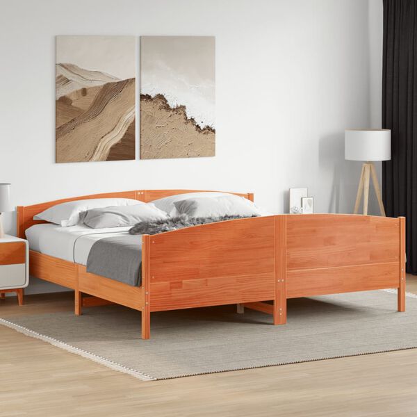 vidaXL Cama sin colch&oacute;n madera maciza de pino marr&oacute;n cera 200x200 cm